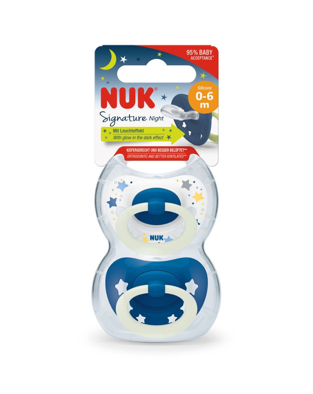 Nuk signature night πιπίλες σιλικόνης με θήκη 2τμχ 0-6m 10175270 (2 σχέδια) - Nuk