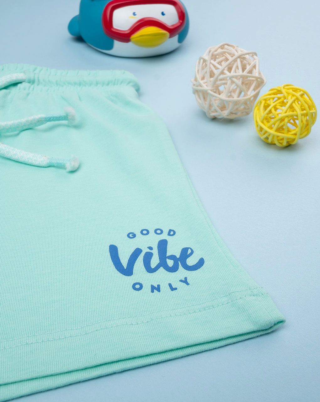 βρεφικό σορτσάκι τιρκουάζ good vibe only για αγόρι - Prénatal