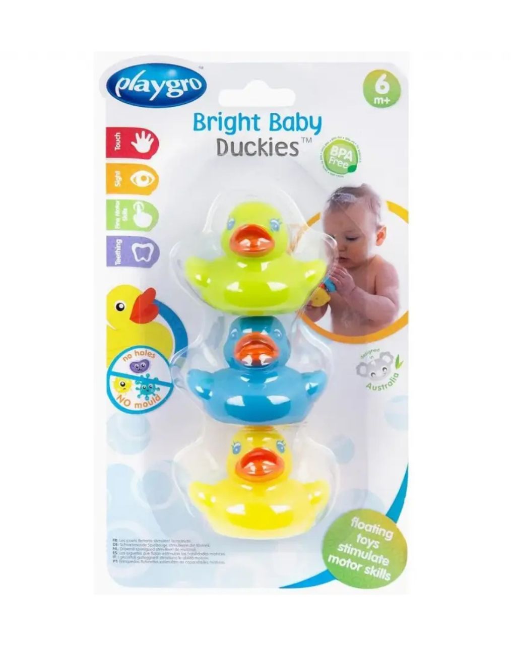 Playgro bright baby duckies 6m+ πολύχρωμα παπάκια μπάνιου 3τμχ 0188411 - Playgro