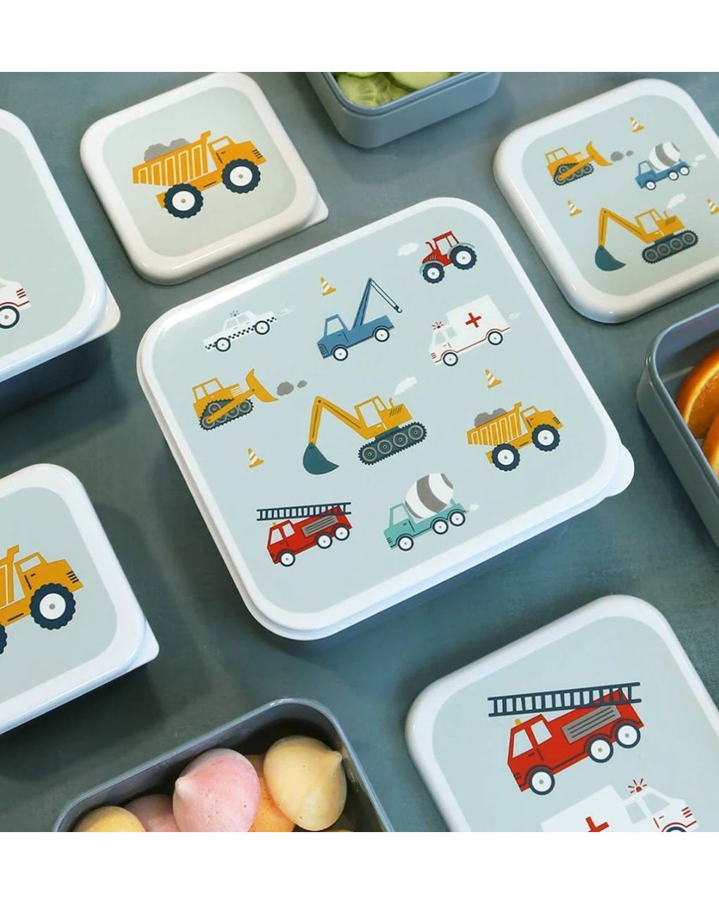 A little lovely company σετ 4 δοχεία φαγητού lunch & snack box vehicles sbseve58 - A Little Lovely Company