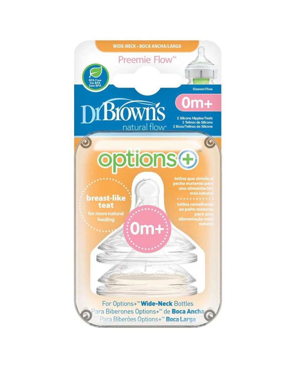 Dr. brown's options+ θηλές σιλικόνης natural flow 2τμχ με φαρδύ λαιμό για πρόωρα wn0201 - Dr Browns