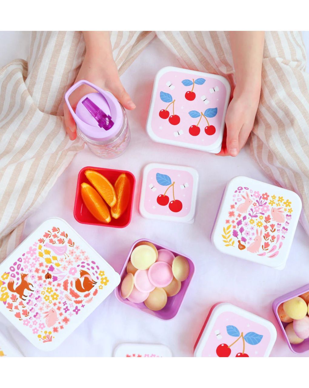 A little lovely company σετ 4 δοχεία φαγητού lunch & snack box cherries sbsech82 - A LITTLE LOVELY COMP