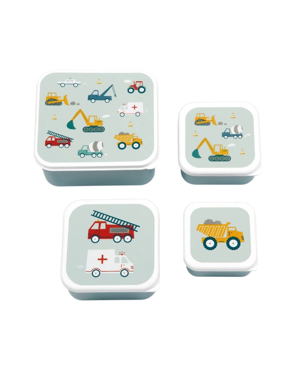 A little lovely company σετ 4 δοχεία φαγητού lunch & snack box vehicles sbseve58 - A Little Lovely Company