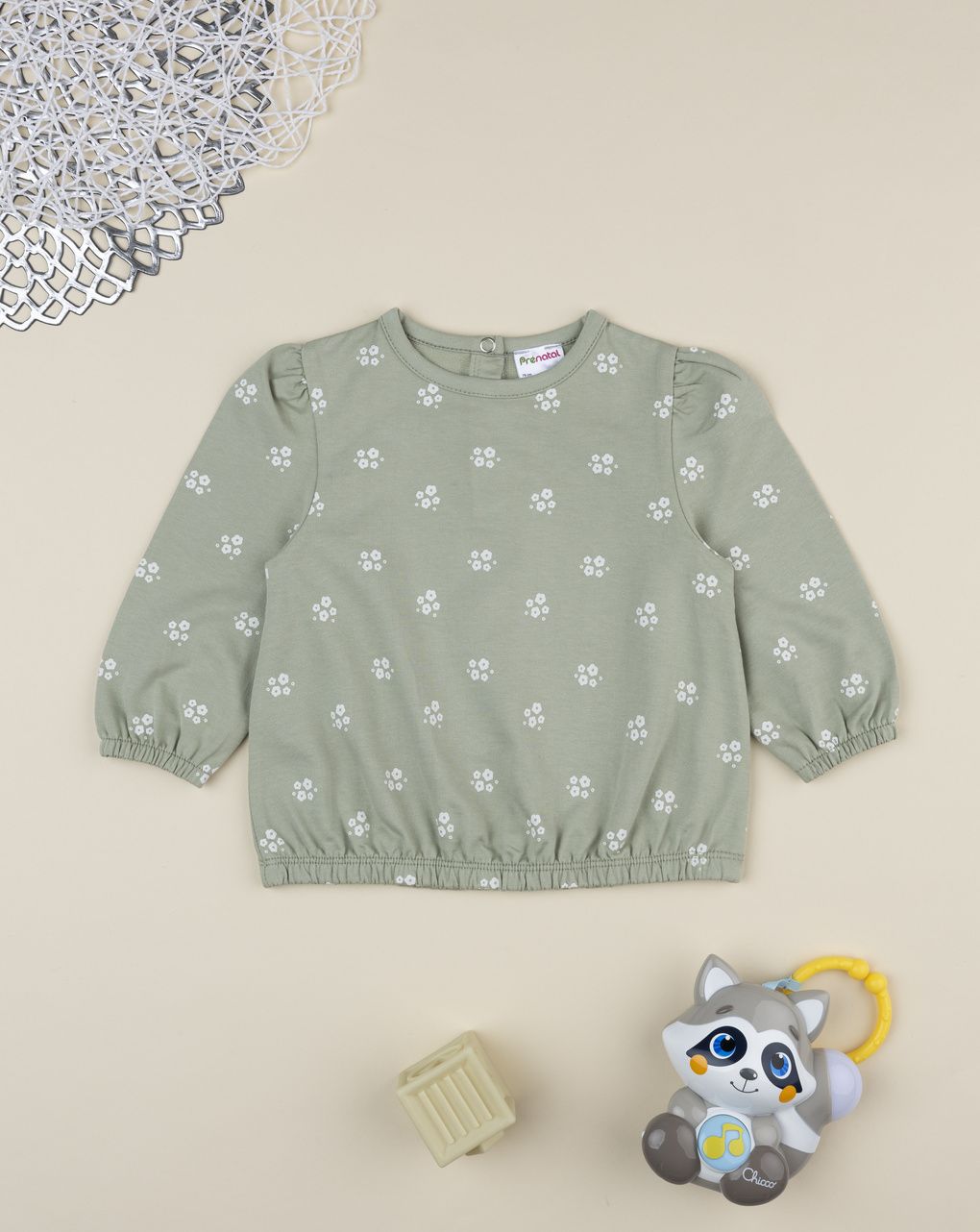 βρεφική μπλούζα φούτερ φιστικί με λουλούδια για κορίτσι