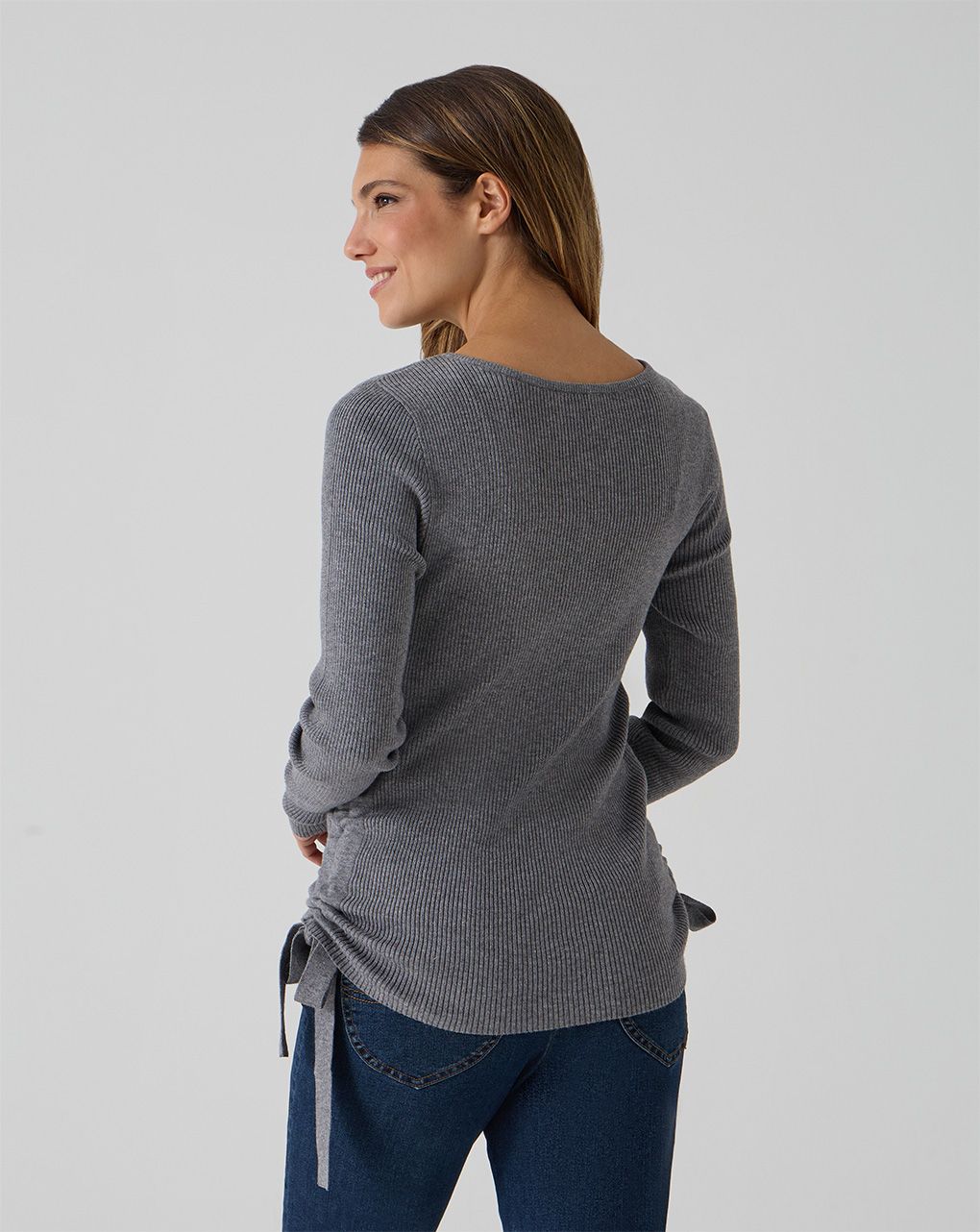 γυναικεία πλεκτή μπλούζα εγκυμοσύνης γκρι με φιογκάκι - Prénatal