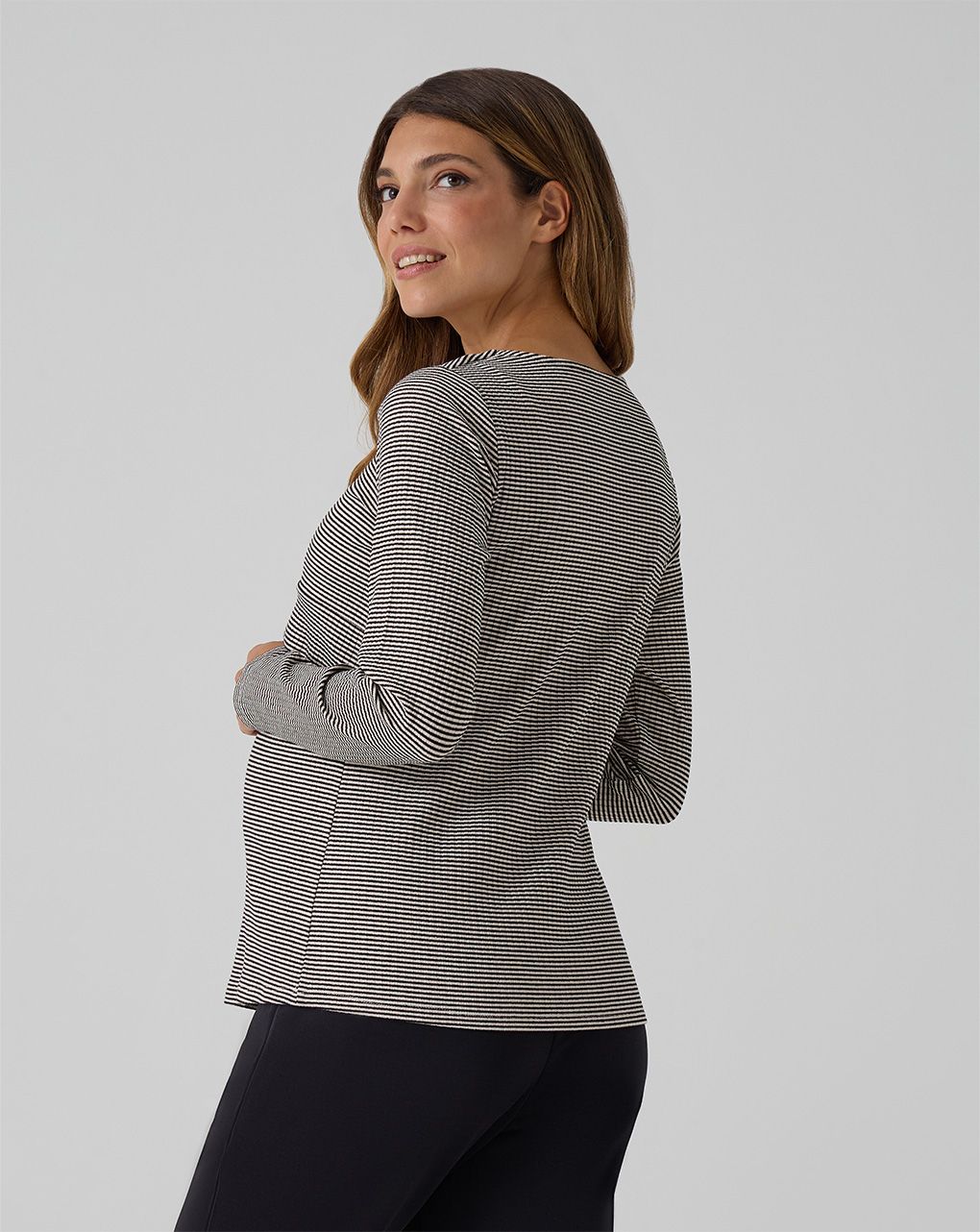 γυναικεία μπλούζα εγκυμοσύνης/θηλασμού ριγέ μπεζ/μαύρη - Prénatal