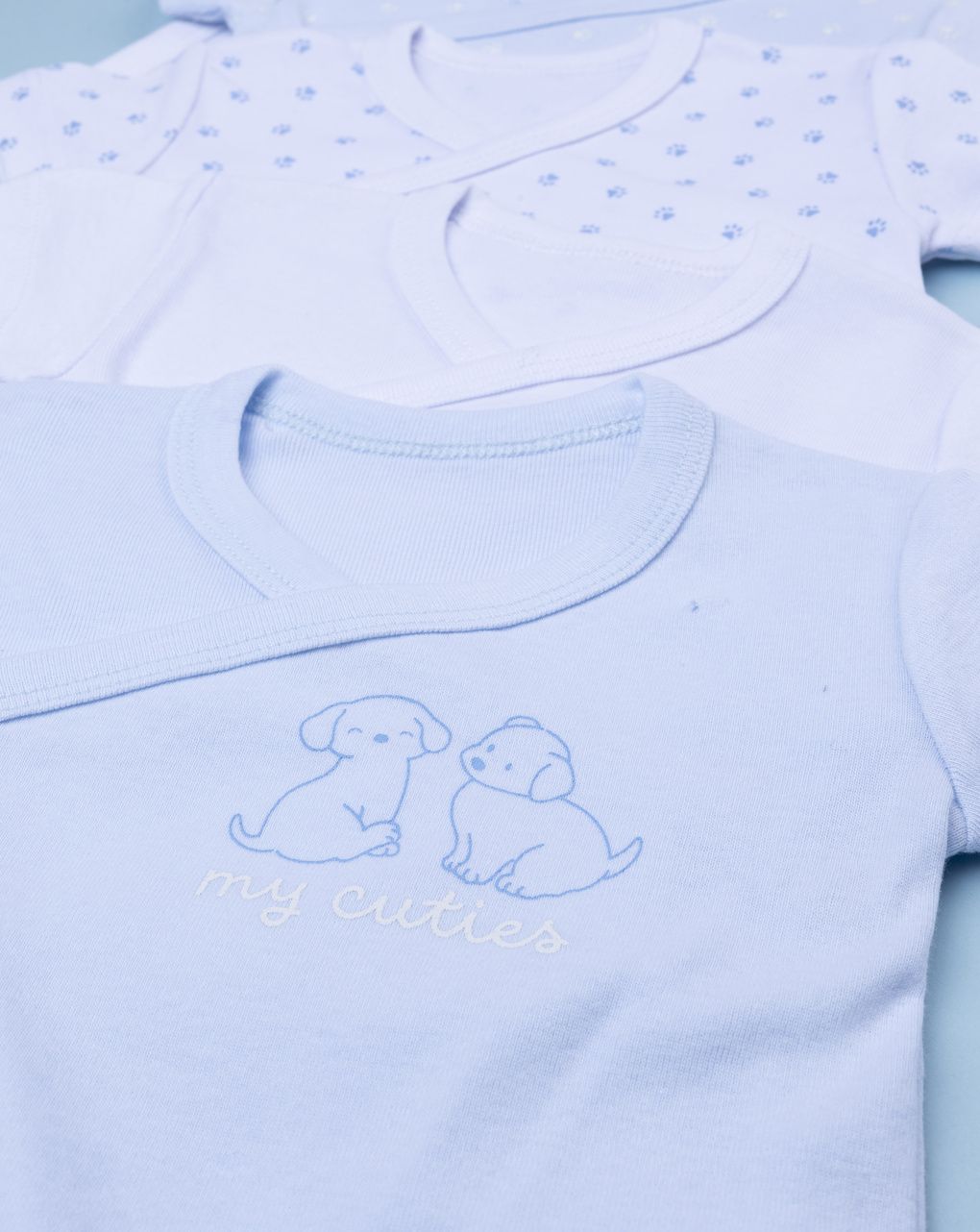 βρεφικά κορμάκια μπλε/λευκά με σκυλάκια πακέτο x5 για αγόρι - Prénatal