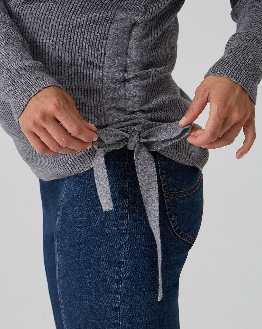 γυναικεία πλεκτή μπλούζα εγκυμοσύνης γκρι με φιογκάκι - Prénatal