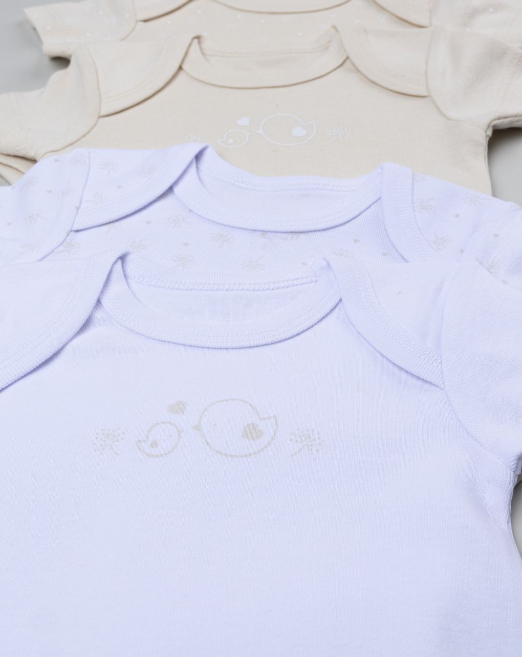 βρεφικά κορμάκια μπεζ/λευκά με πουλάκια πακέτο x5 για κορίτσι - Prénatal