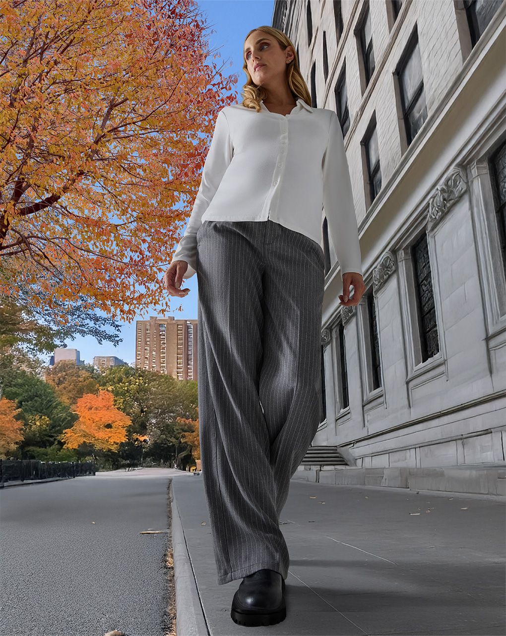 γυναικείο παντελόνι εγκυμοσύνης ριγέ γκρι/λευκό - Prénatal