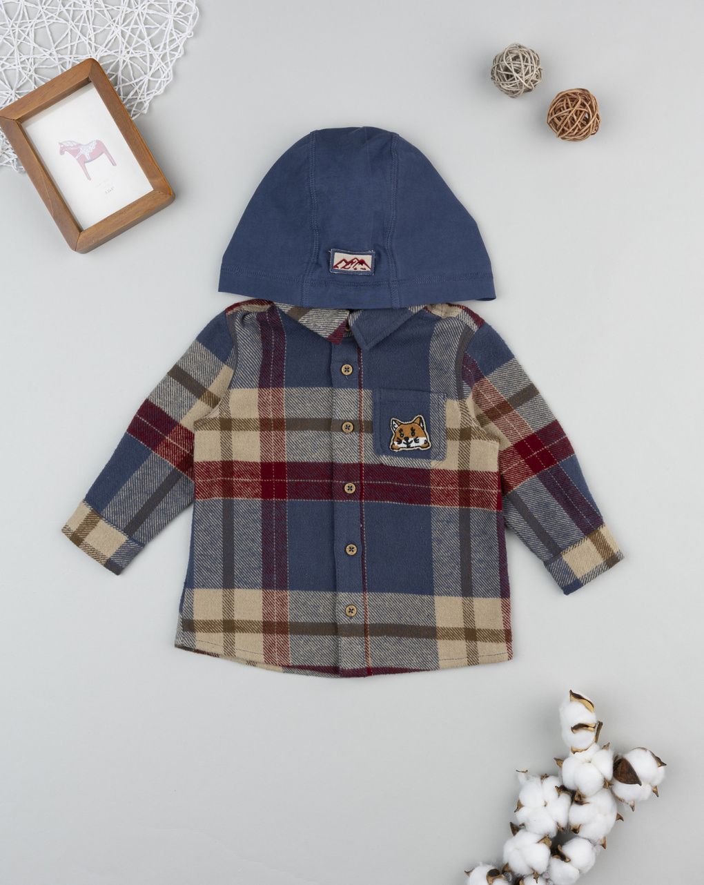 βρεφικό πουκάμισο καρό μπεζ/μπλε mountain για αγόρι