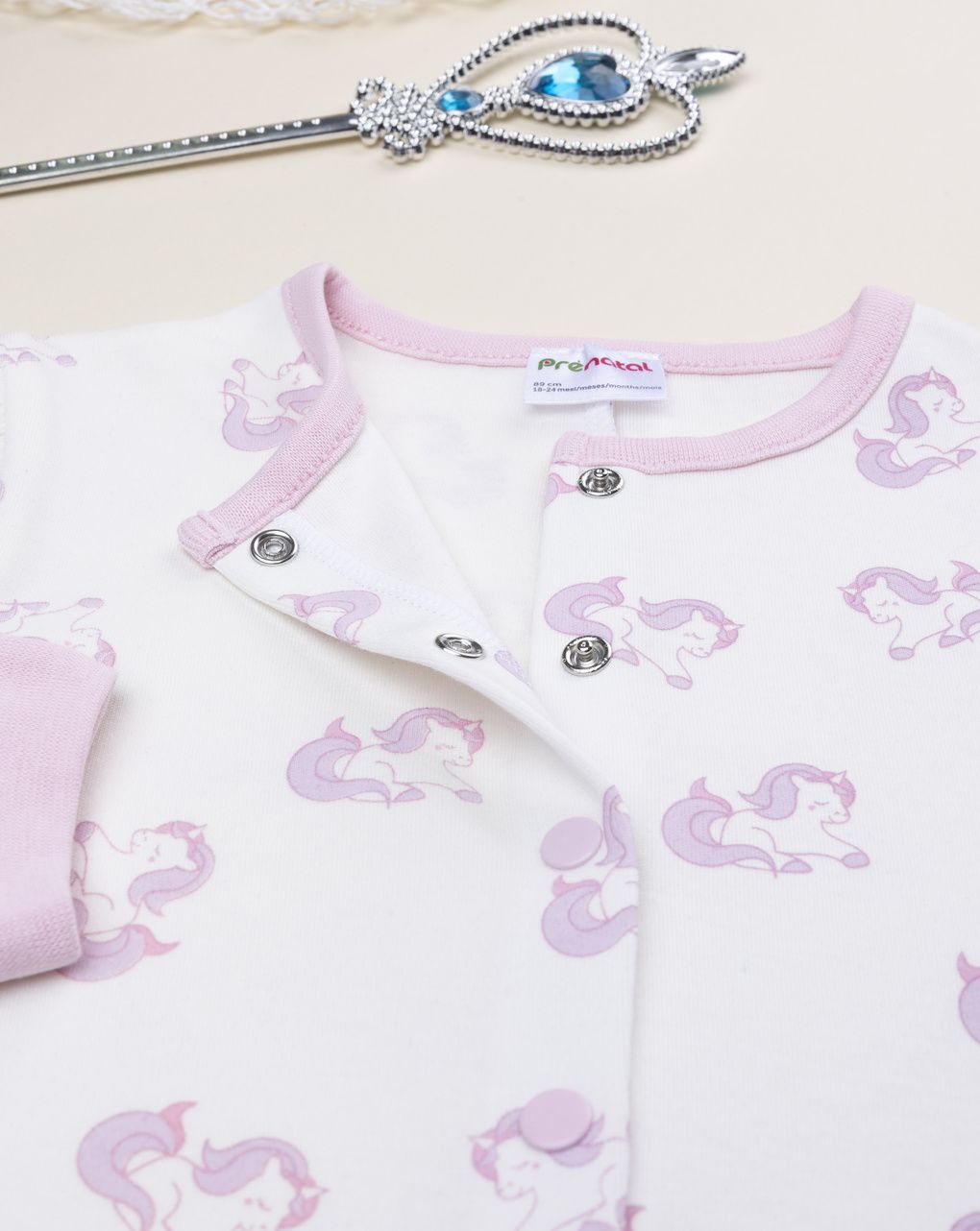 βρεφική ολόσωμη πιτζάμα λευκή με μονόκερους για κορίτσι - Prénatal