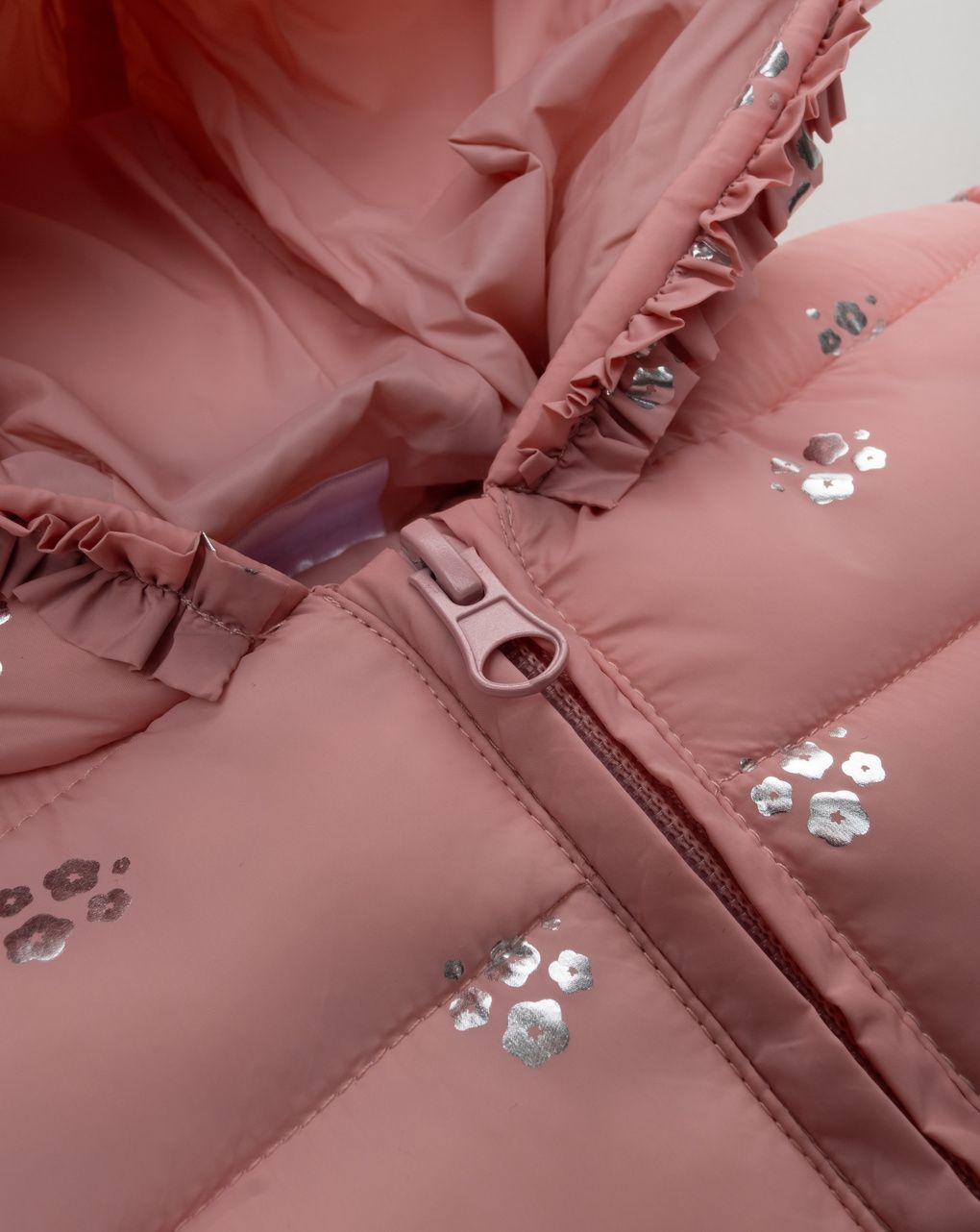 βρεφικό μπουφάν puffer ροζ με λουλούδια για κορίτσι - Prénatal
