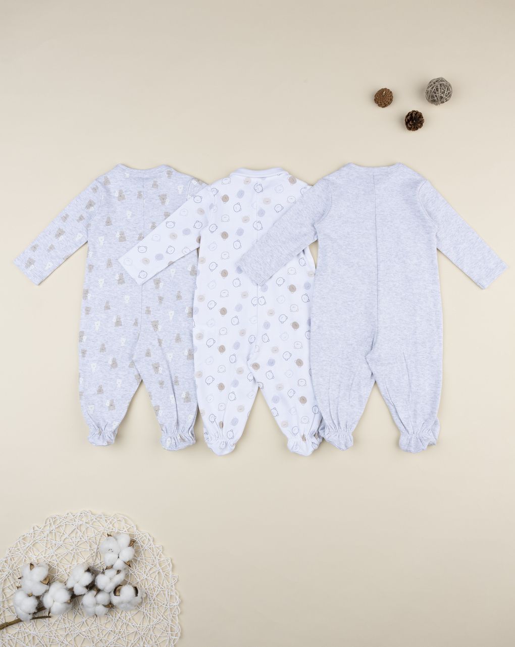 βρεφικά φορμάκια βαμβακερά με αρκουδάκια πακέτο x3 για αγόρι - Prénatal