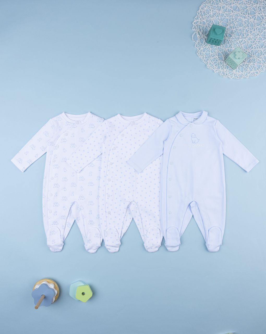 βρεφικά φορμάκια βαμβακερά με σκυλάκια πακέτο x3 για αγόρι