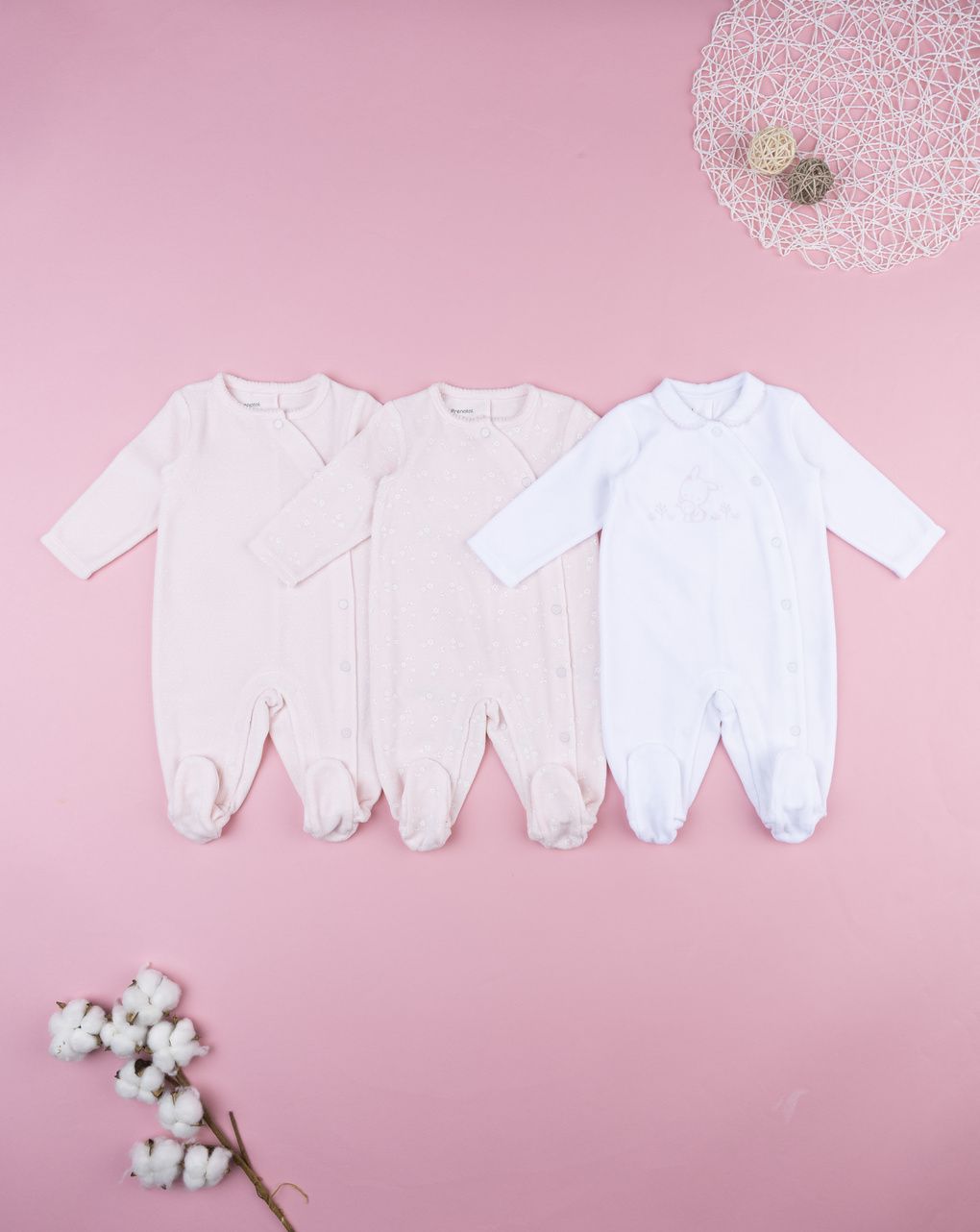 βρεφικά φορμάκια σενίλ με λαγουδάκια πακέτο x3 για κορίτσι - Prénatal