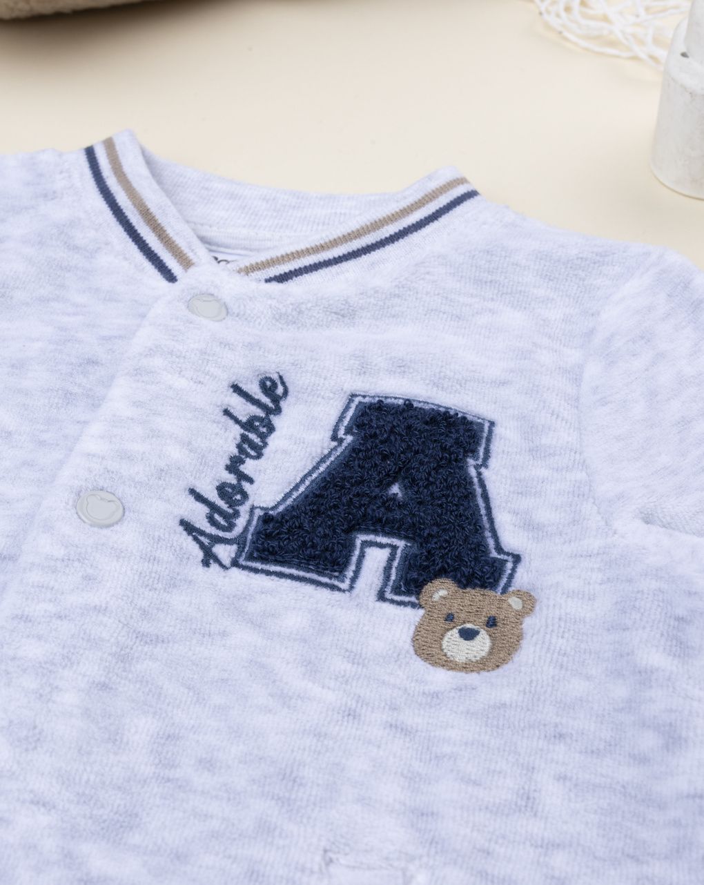 βρεφικό φορμάκι βελουτέ γκρι adorable για αγόρι - Prénatal