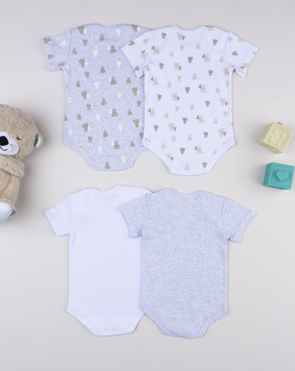 βρεφικά κορμάκια γκρι/λευκά με αρκουδάκια πακέτο x5 για αγόρι - Prénatal