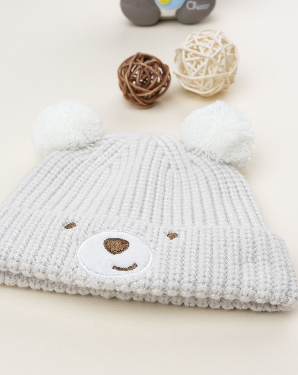 βρεφικό σκουφάκι μπεζ με αρκουδάκι για αγόρι - Prénatal