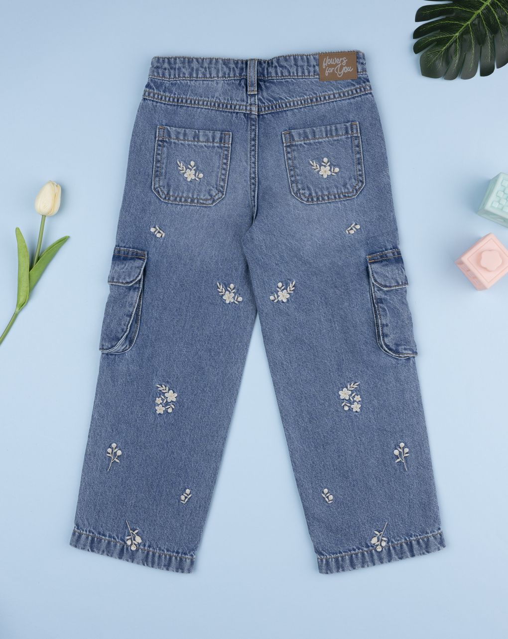 παιδικό τζιν παντελόνι cargo flowers για κορίτσι - Prénatal