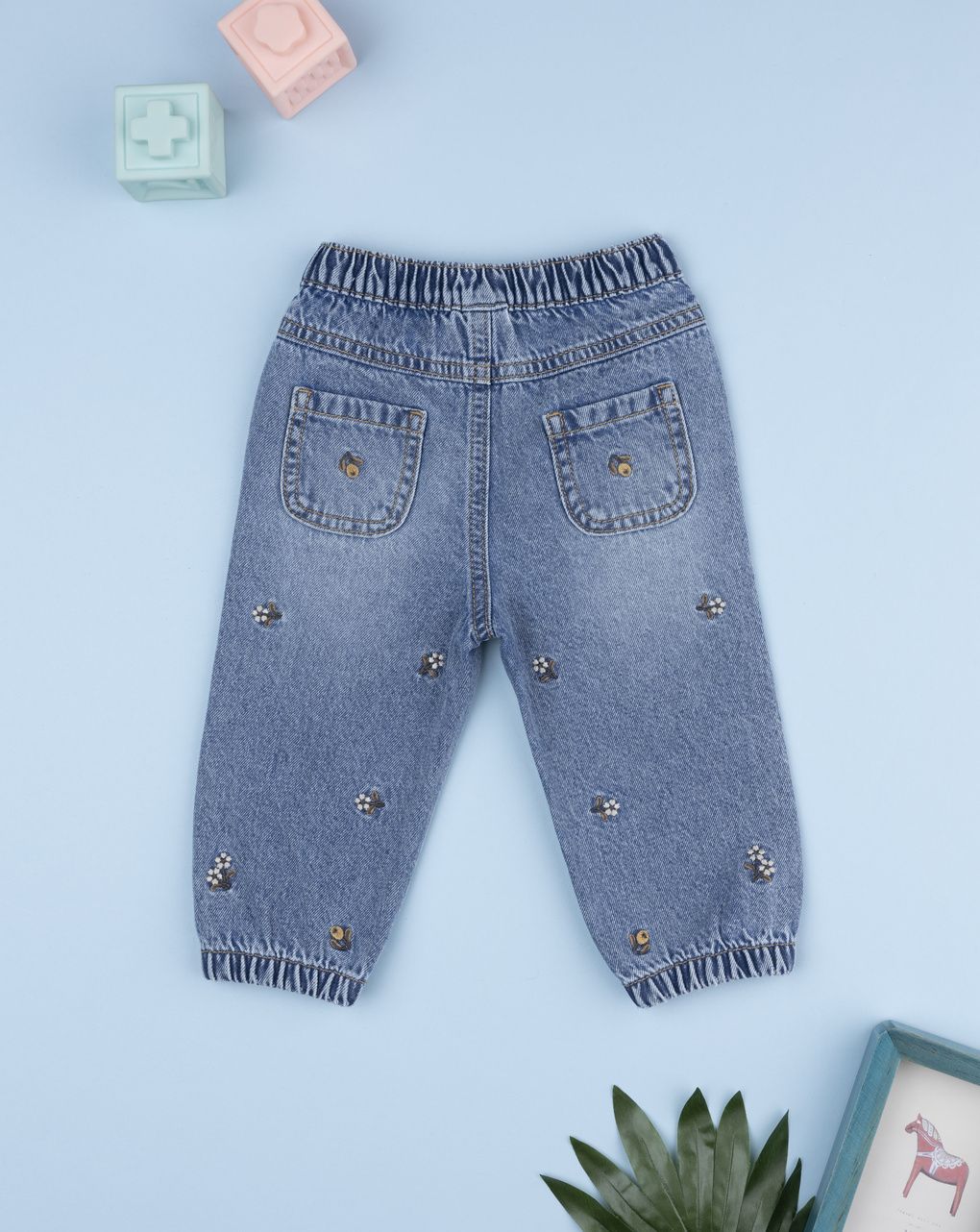 βρεφικό τζιν παντελόνι μπλε φλοράλ για κορίτσι - Prénatal