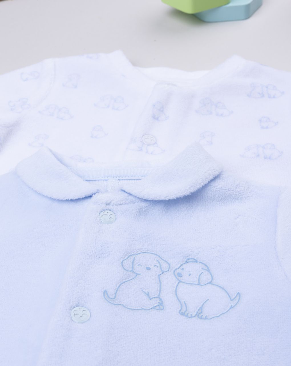 βρεφικά φορμάκια σενίλ με σκυλάκια πακέτο x2 για αγόρι - Prénatal