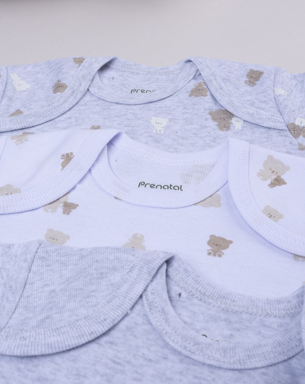 βρεφικά κορμάκια γκρι/λευκά με αρκουδάκια πακέτο x5 για αγόρι - Prénatal