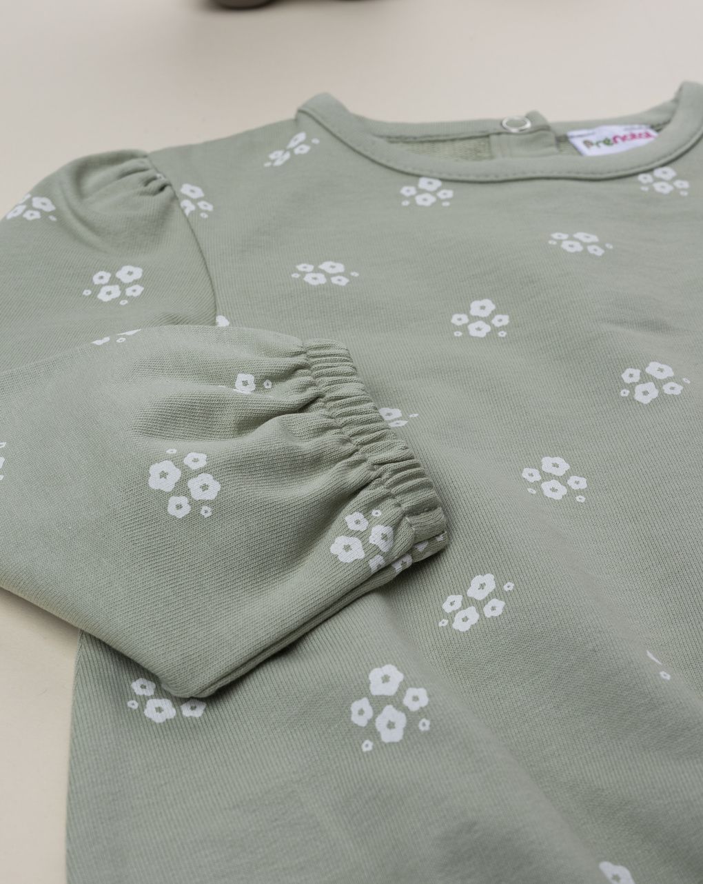 βρεφική μπλούζα φούτερ φιστικί με λουλούδια για κορίτσι - Prénatal