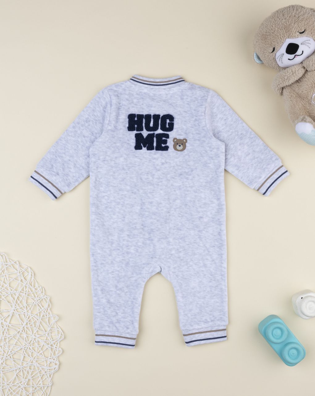 βρεφικό φορμάκι βελουτέ γκρι adorable για αγόρι - Prénatal