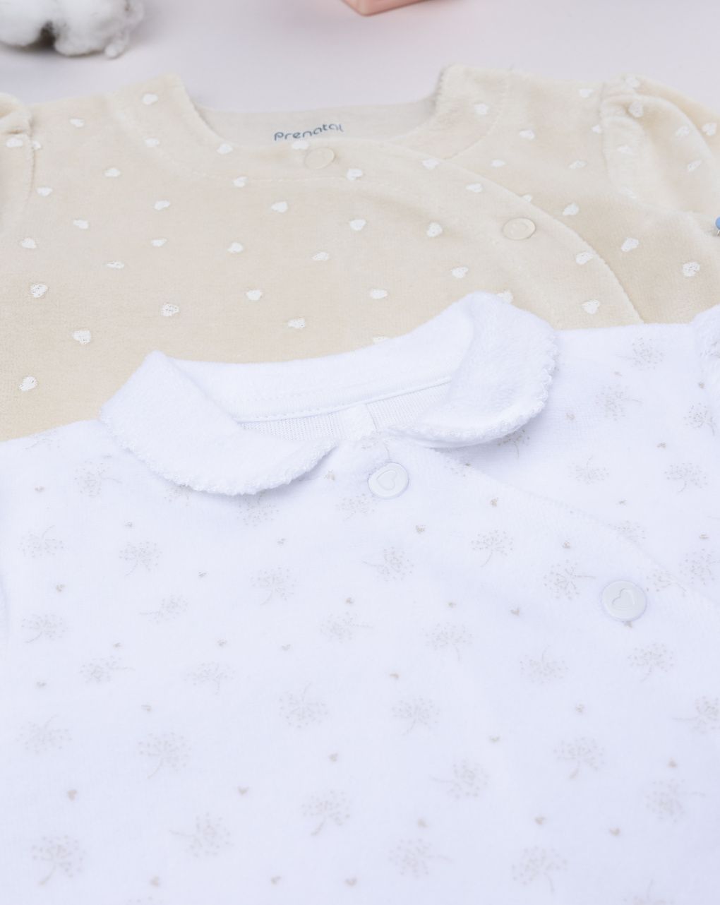 βρεφικά φορμάκια σενίλ με καρδούλες πακέτο x2 για κορίτσι - Prénatal