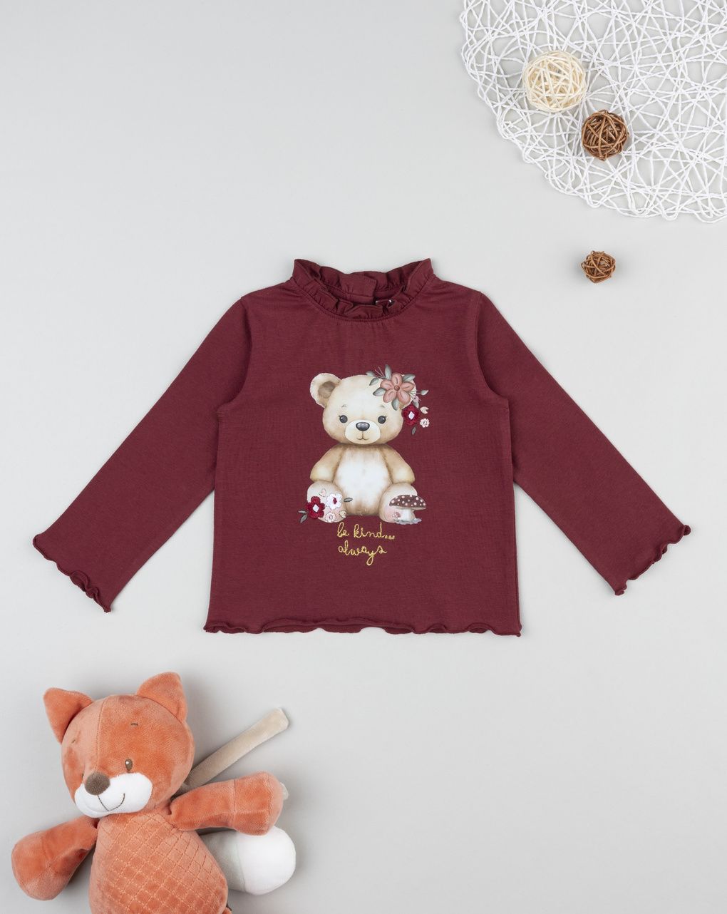βρεφική μπλούζα μπορντώ με αρκουδάκι για κορίτσι - Prénatal