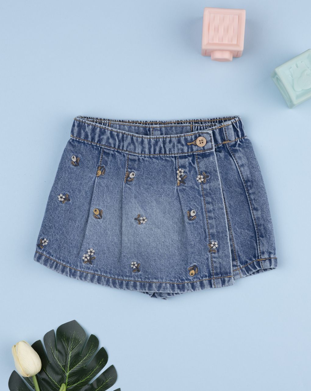 βρεφικό τζιν σορτσάκι-φούστα flowers για κορίτσι
