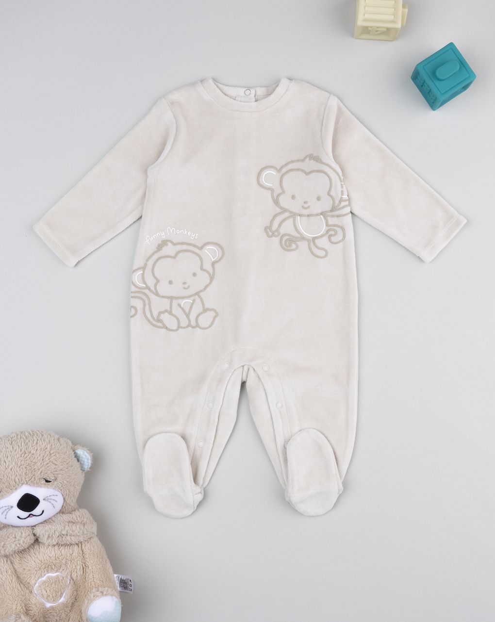 βρεφικό φορμάκι σενίλ μπεζ funny monkeys για αγόρι - Prénatal