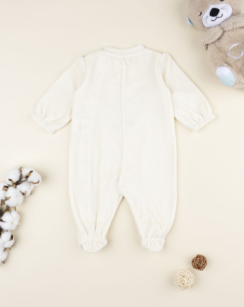 βρεφικό φορμάκι σενίλ κρεμ με ελαφάκι για κορίτσι - Prénatal