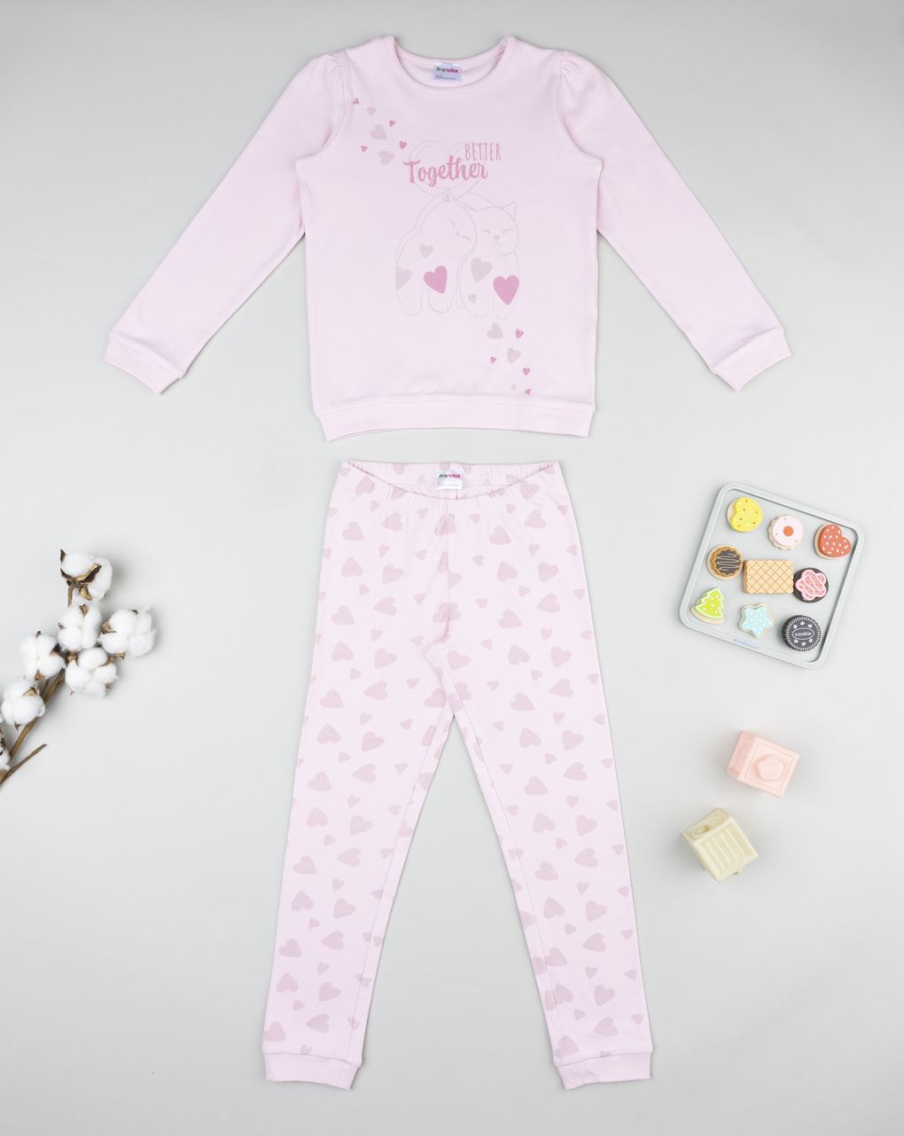 παιδική πιτζάμα ροζ με γατάκι για κορίτσι