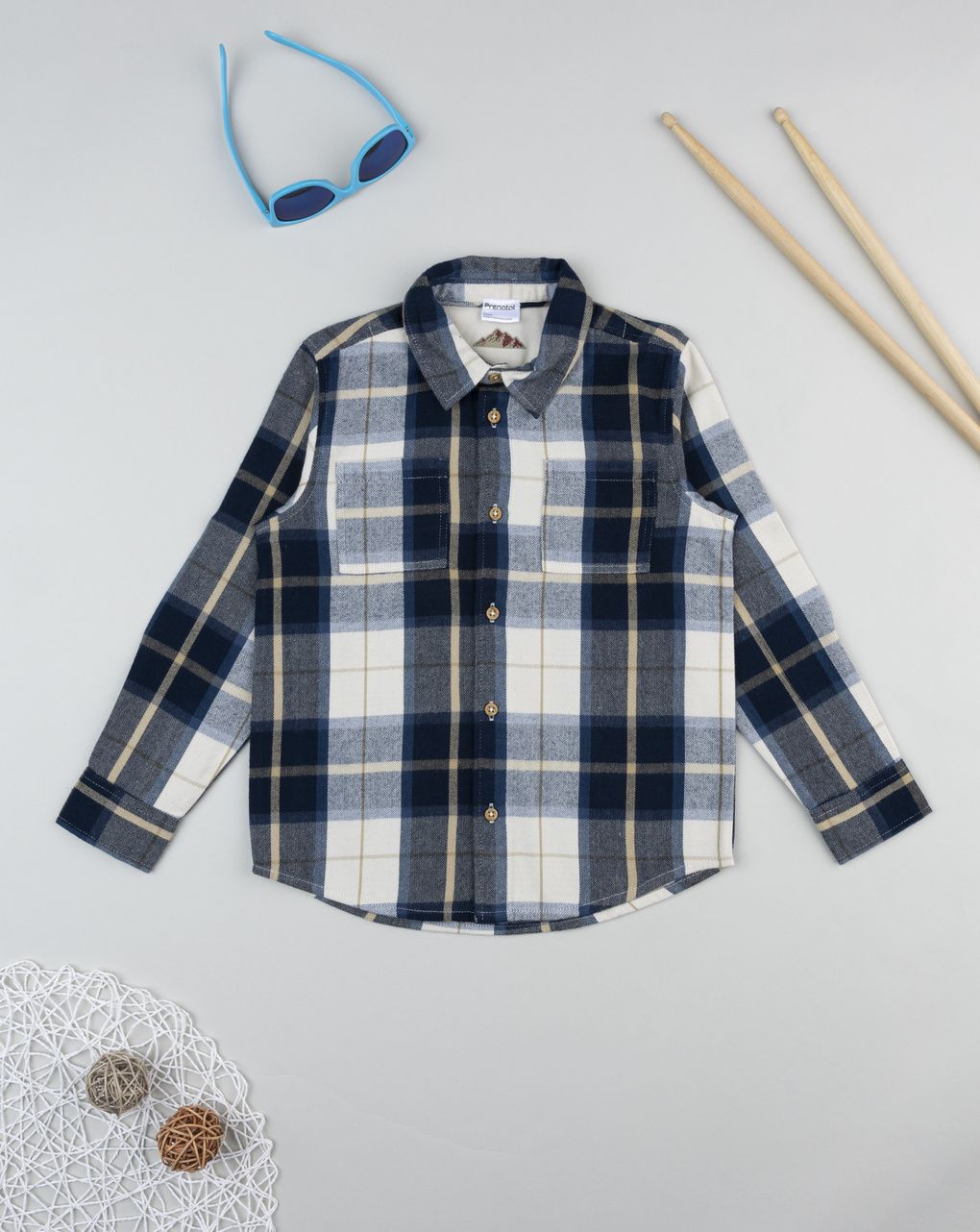 παιδικό πουκάμισο καρό μπλε/μπεζ για αγόρι
