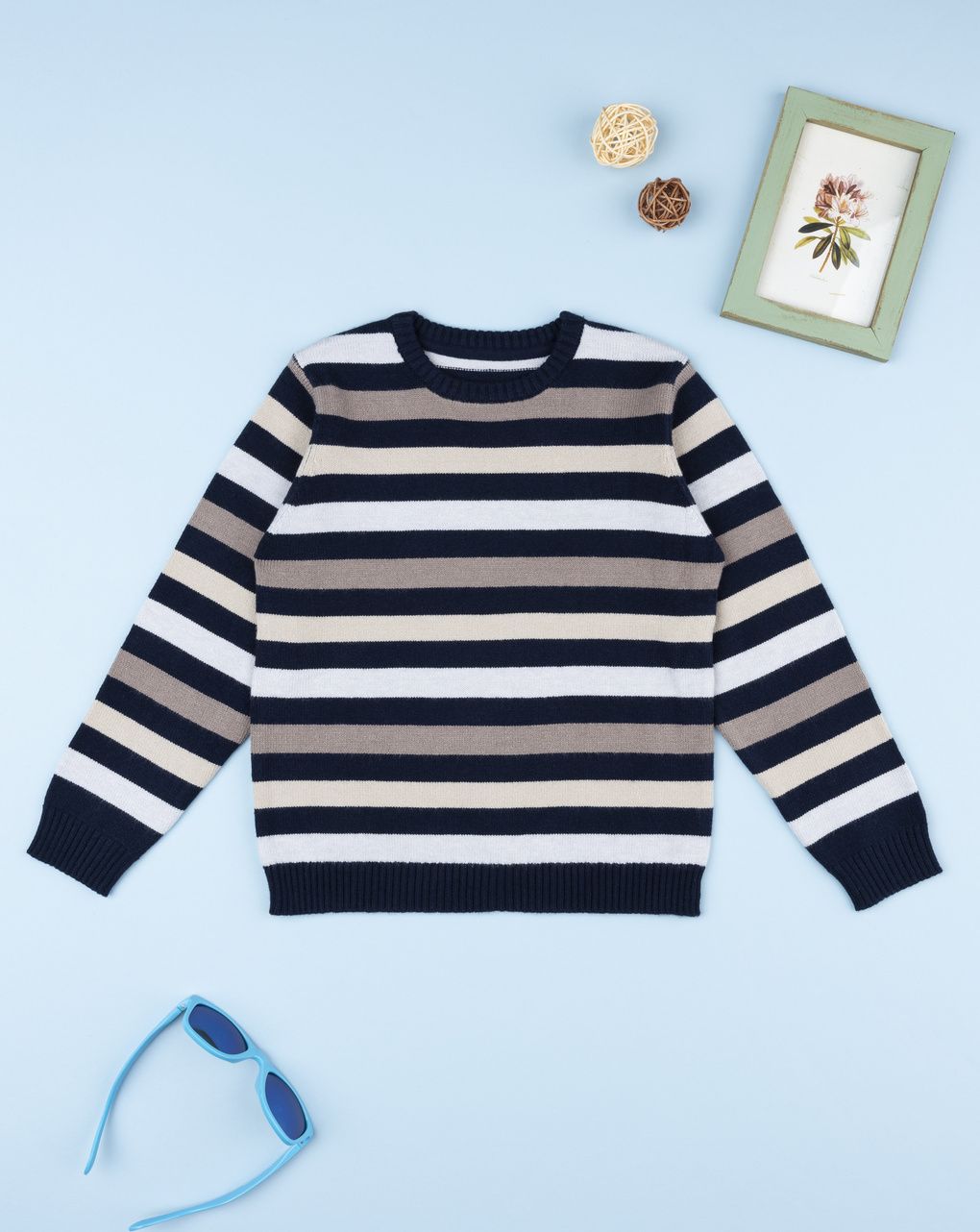 παιδικό πουλόβερ μπλε ριγέ πολύχρωμο για αγόρι