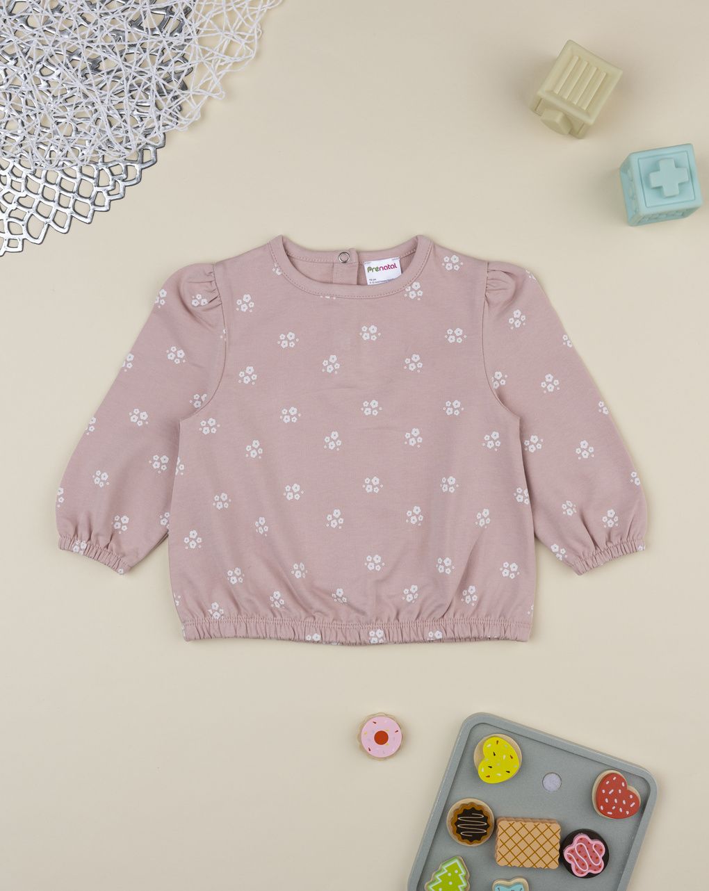 βρεφική μπλούζα φούτερ ροζ με λουλούδια για κορίτσι
