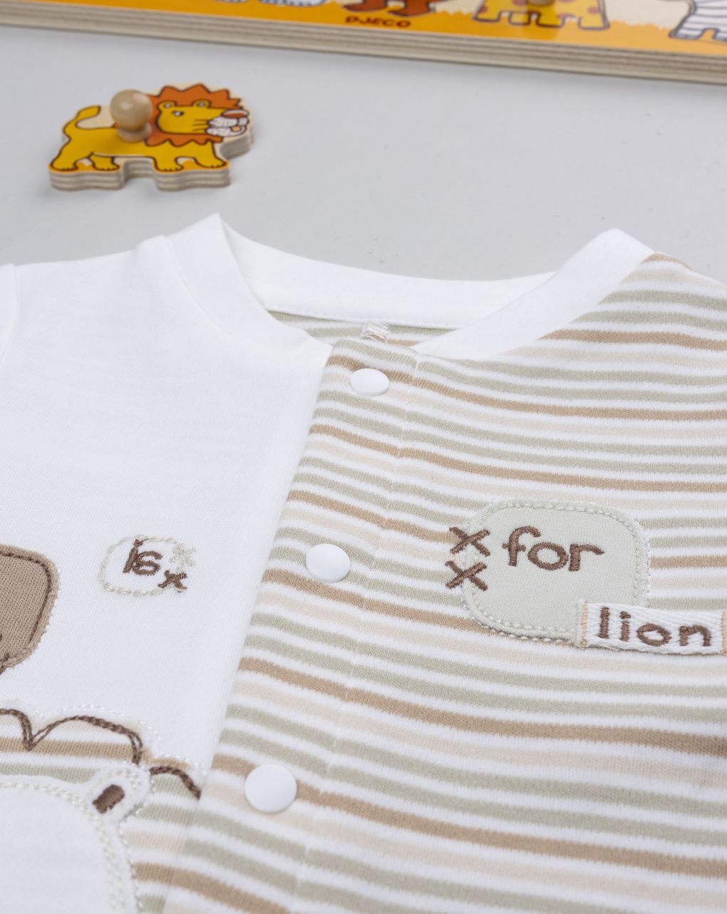 βρεφικό φορμάκι λευκό ριγέ lion για αγόρι - Prénatal