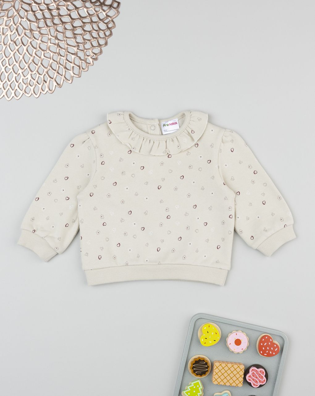 βρεφική μπλούζα φούτερ μπεζ με καρδούλες για κορίτσι