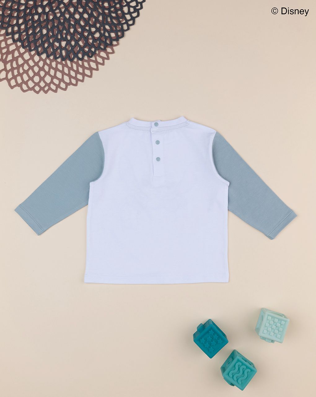 βρεφική μπλούζα λευκή/γαλάζια stitch για αγόρι - Prénatal
