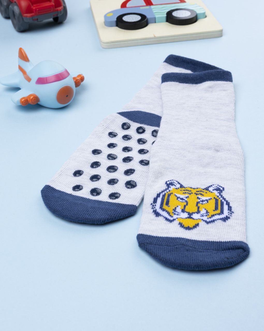 παιδικές αντιολισθητικές κάλτσες με τίγρη για αγόρι - Prénatal