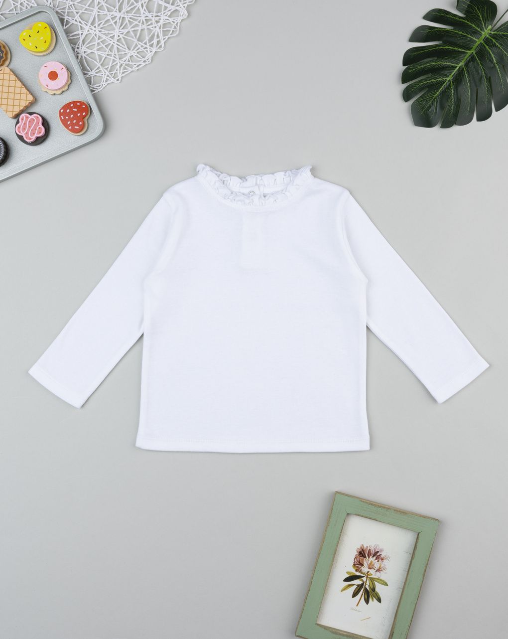 βρεφική μπλούζα λευκή με βολάν για κορίτσι - Prénatal