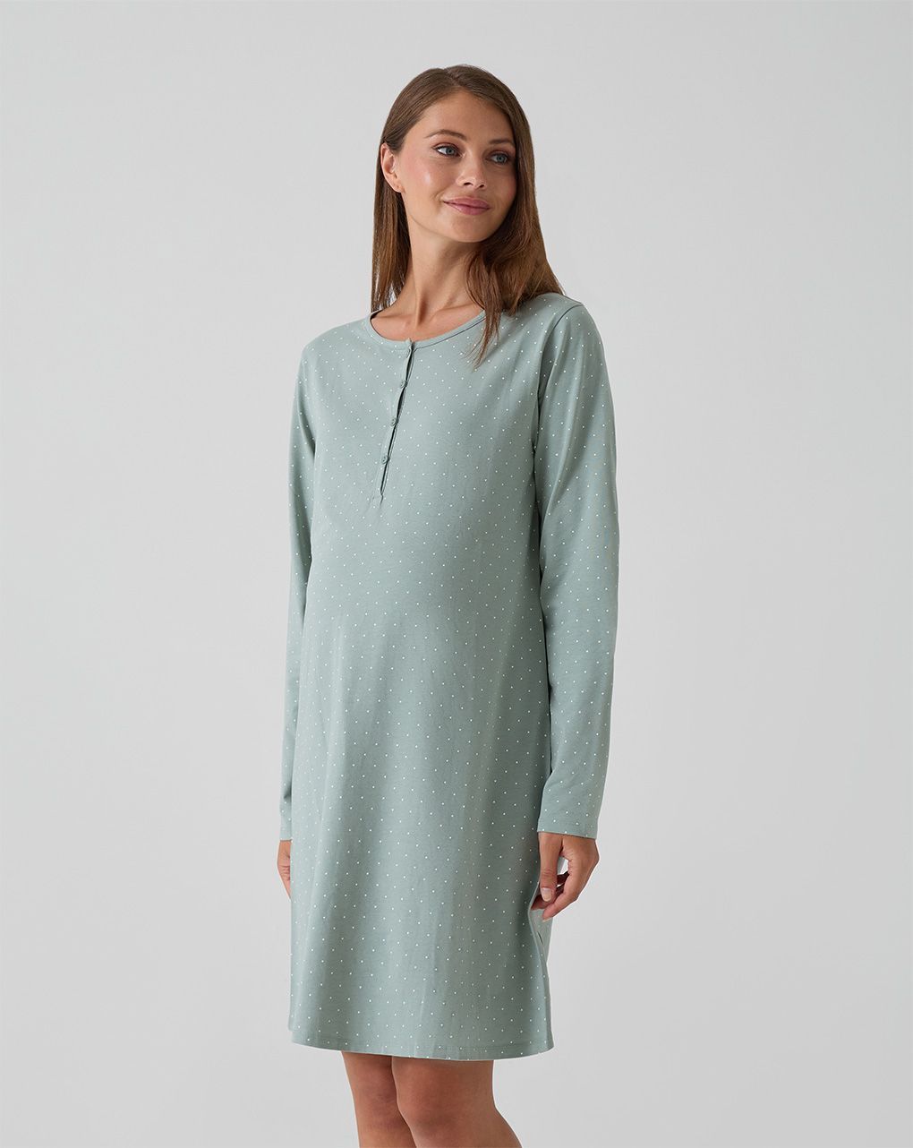 γυναικείο νυχτικό εγκυμοσύνης/θηλασμού πράσινο πουά - Prénatal