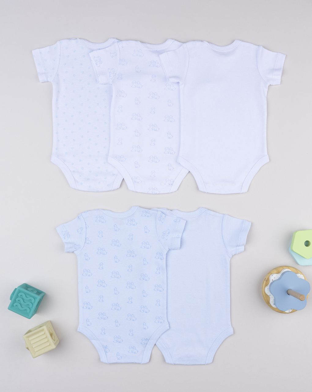 βρεφικά κορμάκια μπλε/λευκά με σκυλάκια πακέτο x5 για αγόρι - Prénatal