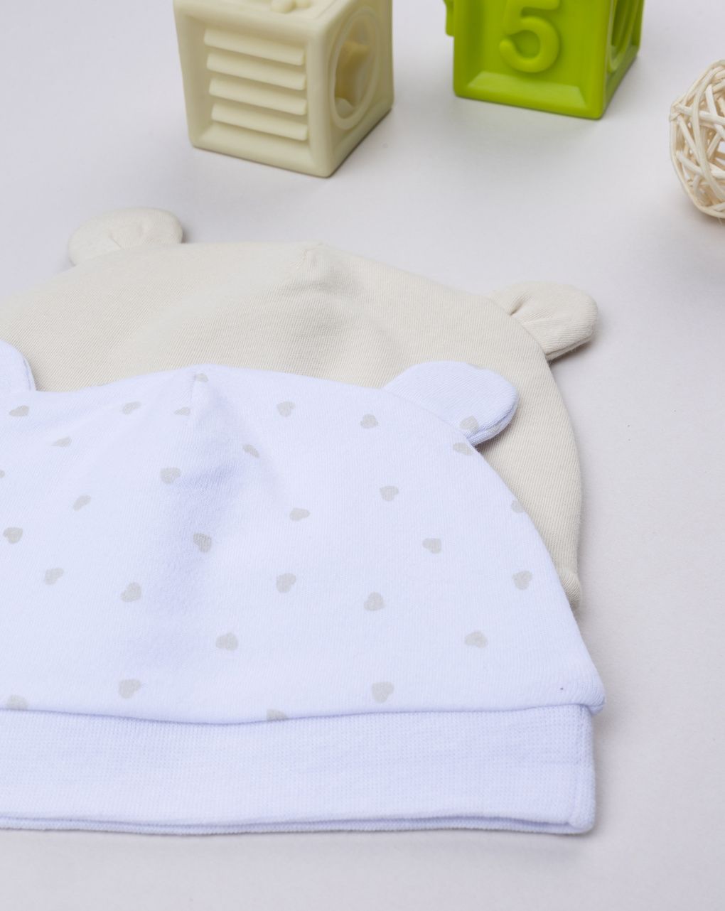 βρεφικά σκουφάκια μπεζ/λευκό με καρδούλες για κορίτσι - Prénatal