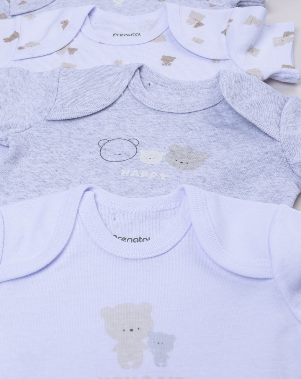 βρεφικά κορμάκια γκρι/λευκά με αρκουδάκια πακέτο x5 για αγόρι - Prénatal
