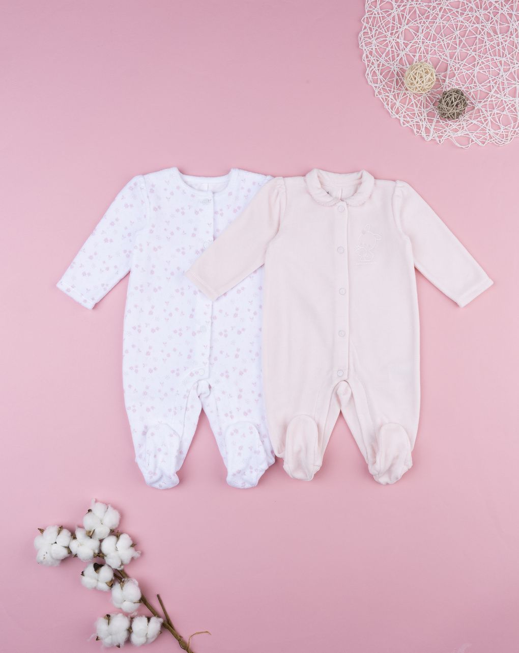 βρεφικά φορμάκια σενίλ με λαγουδάκια πακέτο x2 για κορίτσι