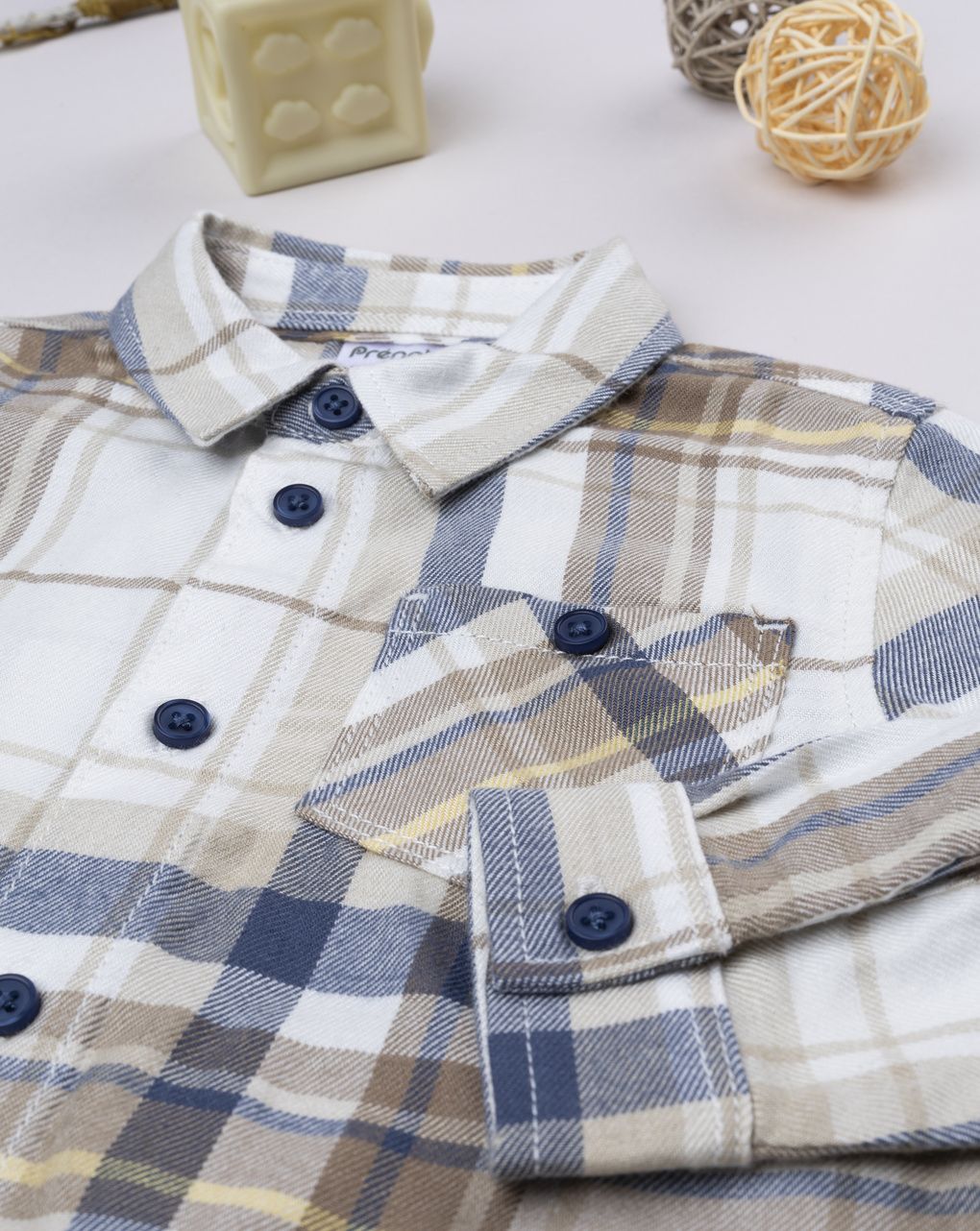 βρεφικό πουκάμισο καρό μπεζ/μπλε για αγόρι - Prénatal
