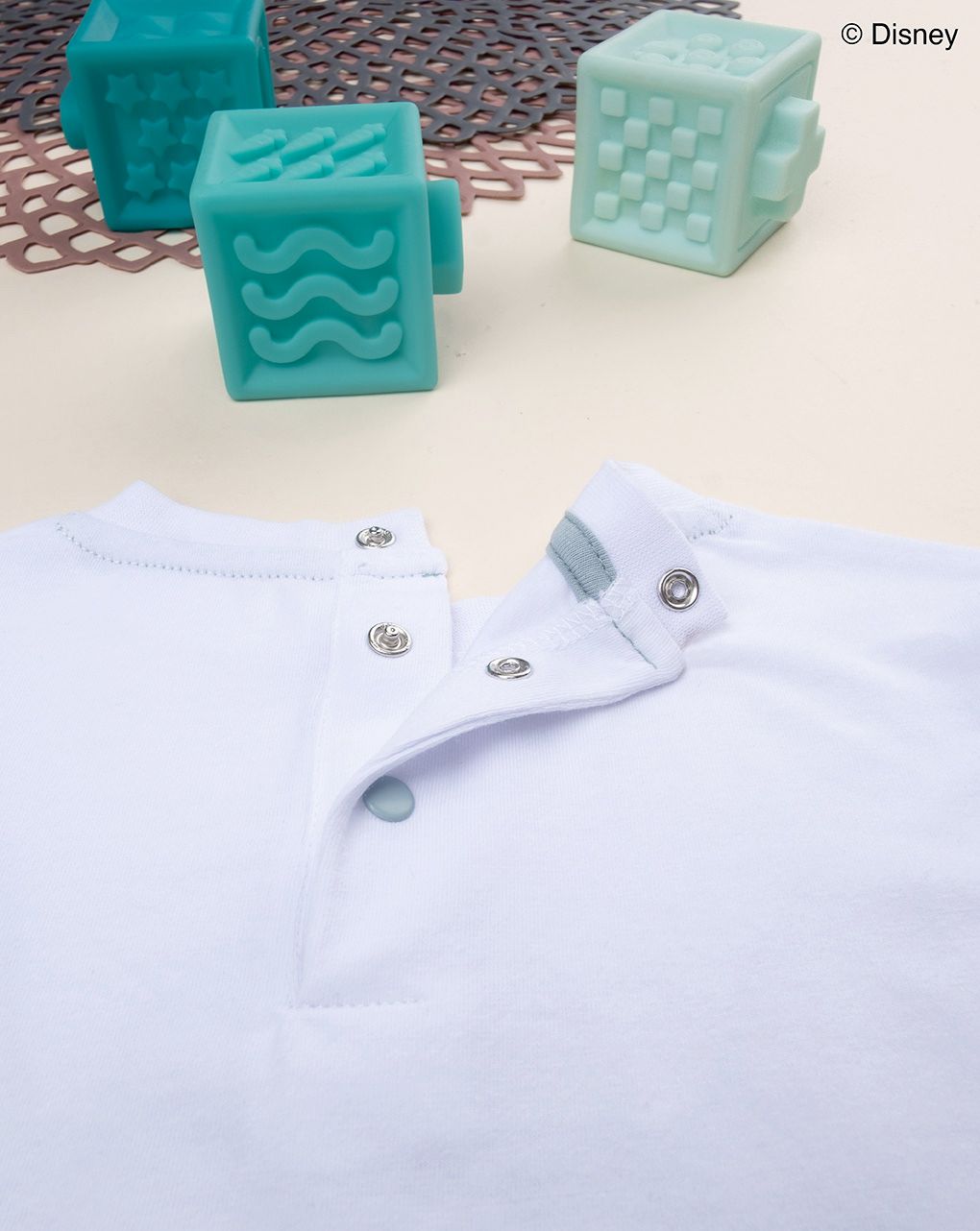 βρεφική μπλούζα λευκή/γαλάζια stitch για αγόρι - Prénatal